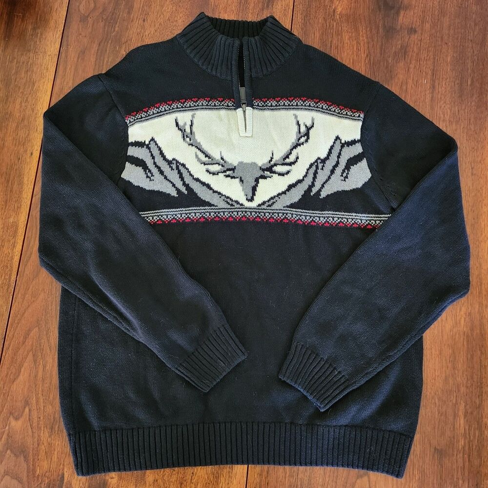 Chaps Sweater 1/4 Zip Black Pullover Deer Buck Men's Size XXL